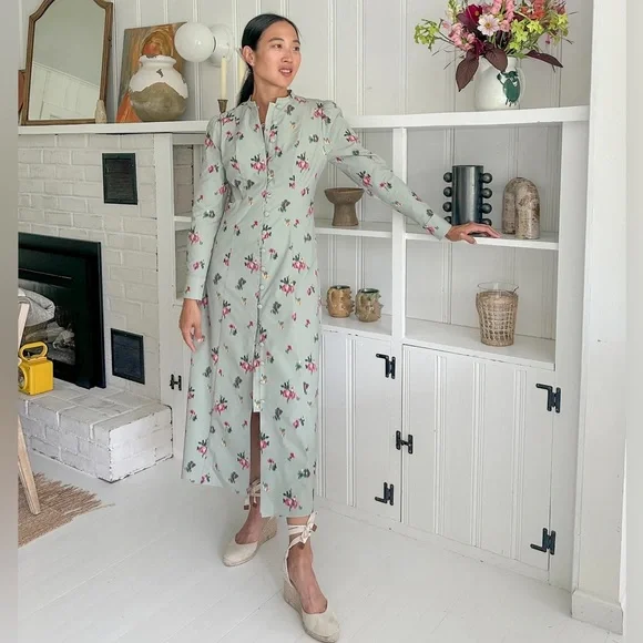 Hill House The Lucienne Dress In Sage Taffeta - Picture 4 of 11